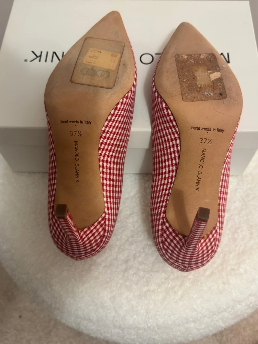 Manolo Blahnik BB Gingham Pumps – Red & White Check | EU 37.5 | Authentic